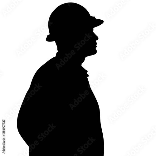 Miner silhouette in helmet, resilience and strength