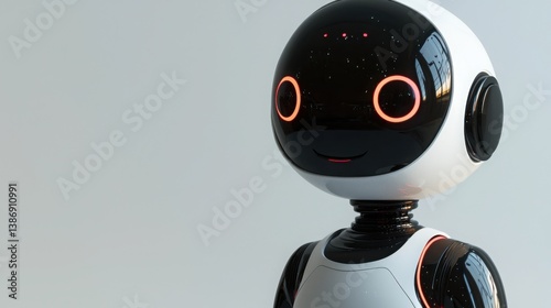 Futuristic robot with a striking red light on its face symbolizing advanced technology and eco-friendly innovation