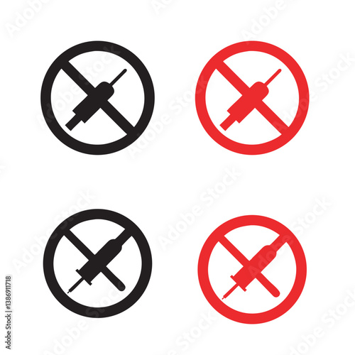 Prohibition of Injections  High-Resolution Vector Icons for No Needle Policy, Healthcare Regulations, and Medical Safety Awareness Campaigns, Anti Drug Day icon