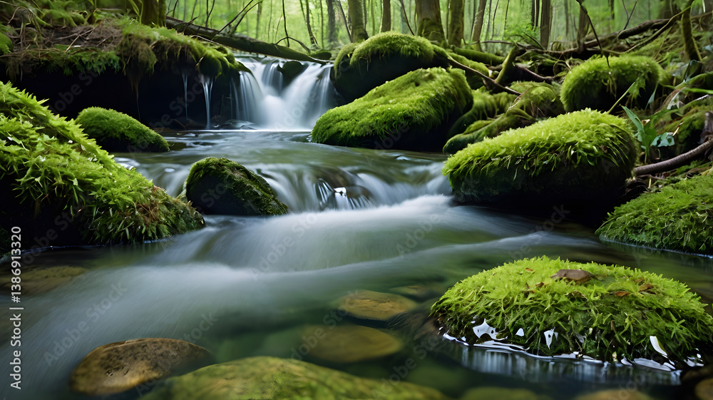 Mossy Cascade Tranquil Forest Waterfall Reflections Mossy Cascade Tranquil Forest Waterfall Reflections