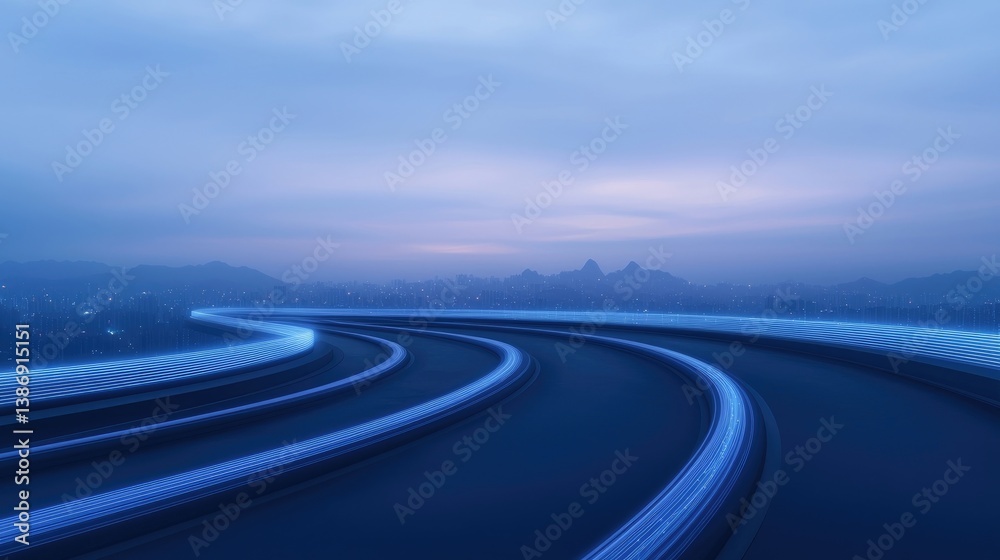 Fototapeta premium Winding road overlooking city at dawn