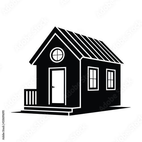 Tiny House Silhouette, Vector, Icon, Logo, White Background.
