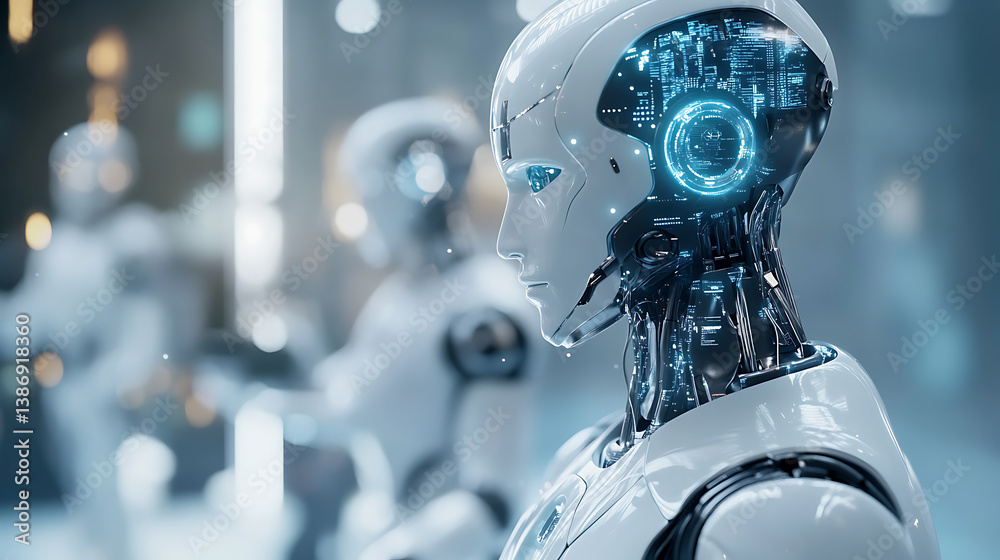 Fototapeta premium An AI powered system enhancing autonomous robotics by analyzing real time environmental data, motion patterns, and sensor feedback to enable seamless interaction