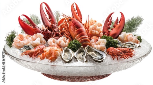 Extravagant Seafood Platter with Lobster, Shrimp, and Oysters on Ice
