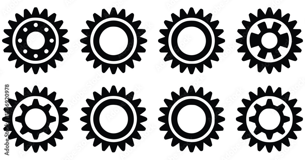 Obraz premium Gear Icon Collection Black And White Engineering Mechanism Graphic Elements