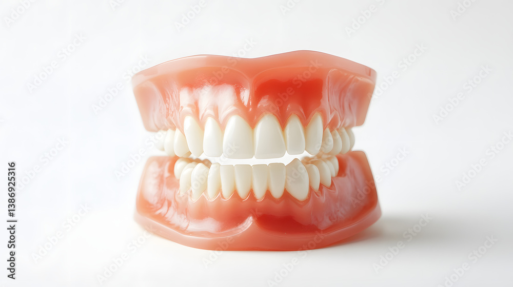 Realistic 3D dental model showing upper and lower teeth with pink gums ideal for oral health education dental care visuals orthodontic demonstrations and professional healthcare presentations Realistic 3D dental model showing upper and lower teeth with pink gums ideal for oral health education dental care visuals orthodontic demonstrations and professional healthcare presentations