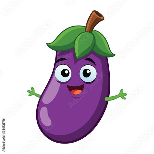 Cartoon smiling eggplant hand animation with no background