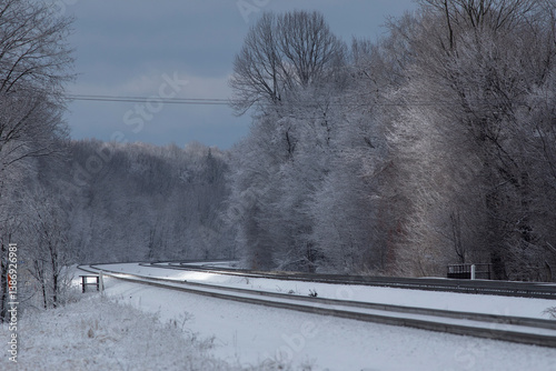 Winter railroad snowy landscape morning light