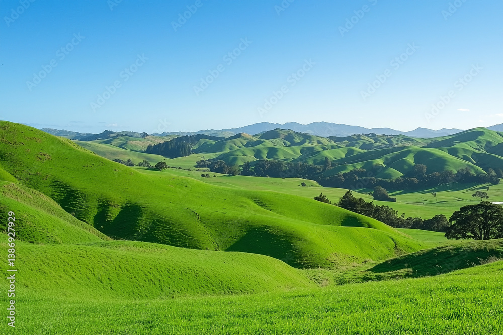 Fototapeta premium Green hills and clear blue sky