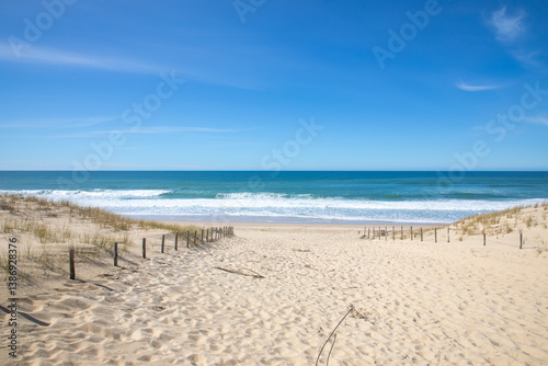Wooden path in ocean sand dune sea beach le grand crohot in lege cap-ferret of atlantic in France