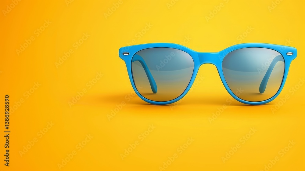 Stylish sunglasses on vibrant yellow background, perfect summer eyewear Stylish sunglasses on vibrant yellow background, perfect summer eyewear