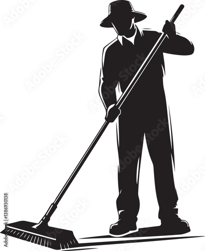 Cleaner vector icon. Silhouette vector of household hotel or apartment cleaning service. House cleaning person silhouette illustration on a white background