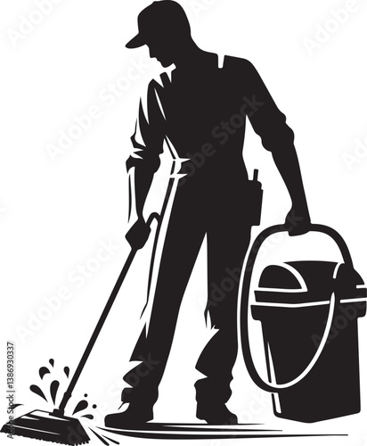 Cleaner vector icon. Silhouette vector of household hotel or apartment cleaning service. House cleaning person silhouette illustration on a white background