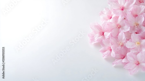 Wallpaper Mural Delicate pink cherry blossoms are clustered at the bottom right, against a bright white background. The image is well-lit, creating a soft, gentle mood. Its a high-quality image, perfect for a greet Torontodigital.ca