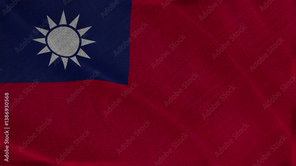 Flag of Taiwan, Taiwan 3D Animation flag waving in the wind. 4K Taiwan Flag Animation waving with fabric texture.
