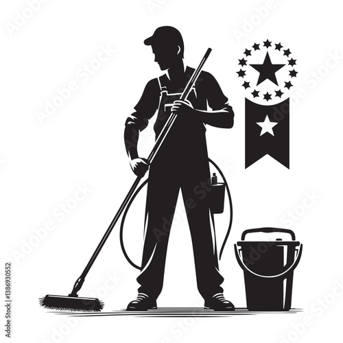 Cleaner vector icon. Silhouette vector of household hotel or apartment cleaning service. House cleaning person silhouette illustration on a white background