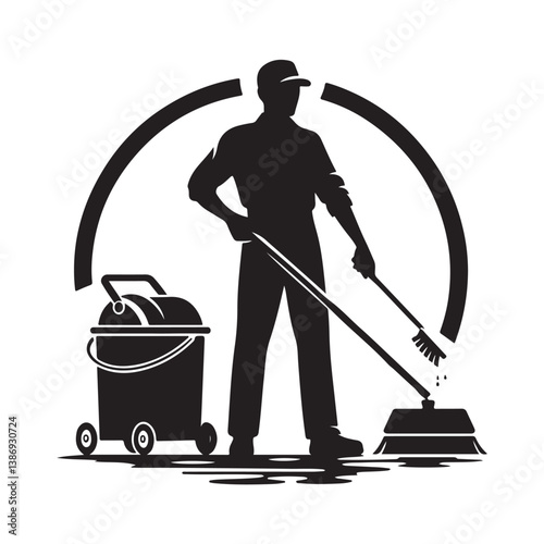 Cleaner vector icon. Silhouette vector of household hotel or apartment cleaning service. House cleaning person silhouette illustration on a white background