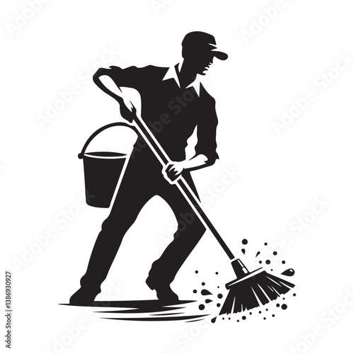 Cleaner vector icon. Silhouette vector of household hotel or apartment cleaning service. House cleaning person silhouette illustration on a white background