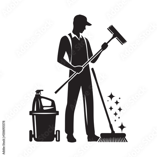 Cleaner vector icon. Silhouette vector of household hotel or apartment cleaning service. House cleaning person silhouette illustration on a white background