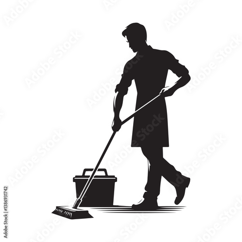 Cleaner vector icon. Silhouette vector of household hotel or apartment cleaning service. House cleaning person silhouette illustration on a white background