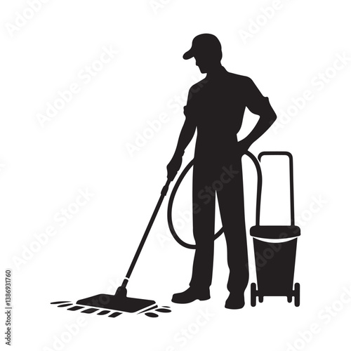 Cleaner vector icon. Silhouette vector of household hotel or apartment cleaning service. House cleaning person silhouette illustration on a white background