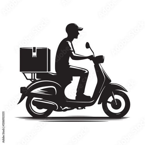 A man on the moped silhouette vector. Moped rider logo icon on a white background   