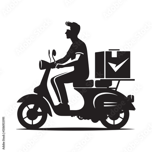 A man on the moped silhouette vector. Moped rider logo icon on a white background   