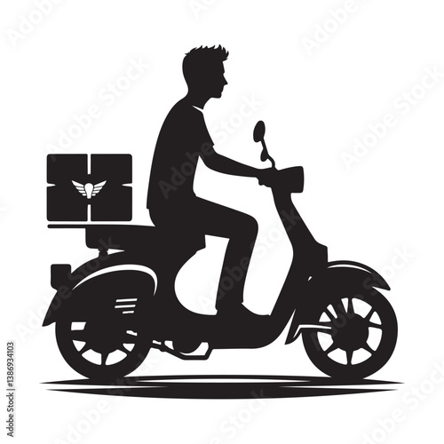 A man on the moped silhouette vector. Moped rider logo icon on a white background   