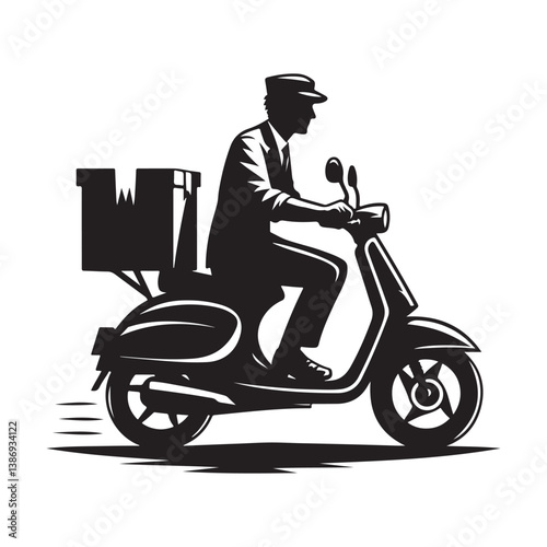 A man on the moped silhouette vector. Moped rider logo icon on a white background   
