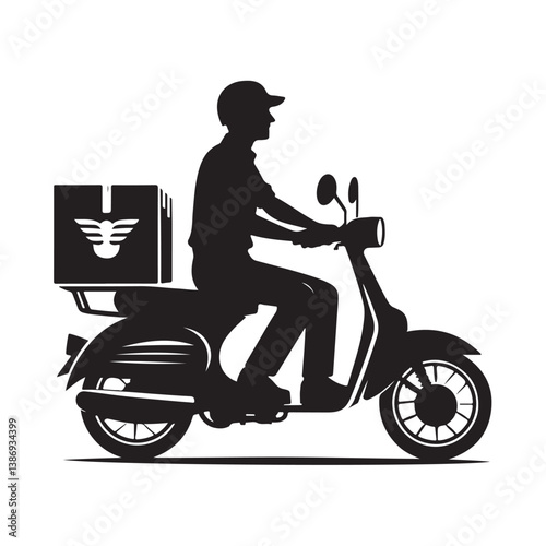 A man on the moped silhouette vector. Moped rider logo icon on a white background   