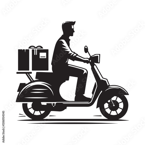 A man on the moped silhouette vector. Moped rider logo icon on a white background   