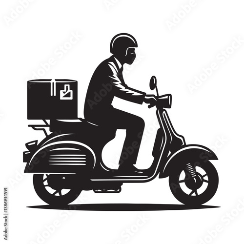 A man on the moped silhouette vector. Moped rider logo icon on a white background   