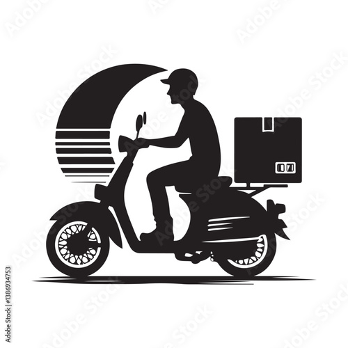 A man on the moped silhouette vector. Moped rider logo icon on a white background   