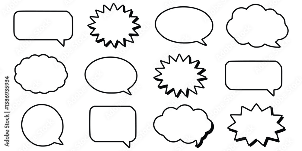 Fototapeta premium Set Of Hand Drawn Speech Bubbles In Various Shapes And Styles
