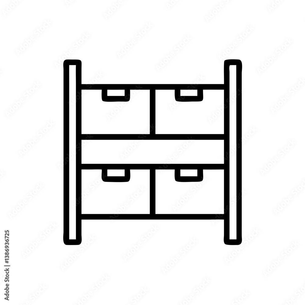 Simple black vector icon of warehouse shelves for delivery concept Simple black vector icon of warehouse shelves for delivery concept