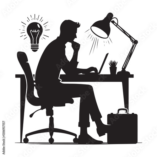 A man sitting a chair with a laptop silhouette vector on a white background   
