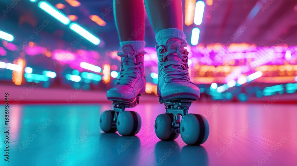 Fototapeta premium Roller skating rink neon fun night