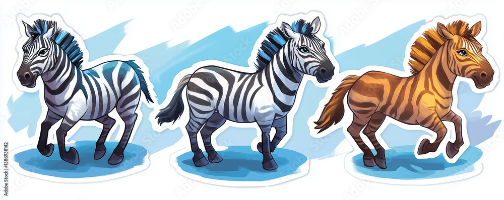 Obraz premium A set of full-length hand-drawn images of large African animals, a zebra. The concept of wildlife conservation in Africa.