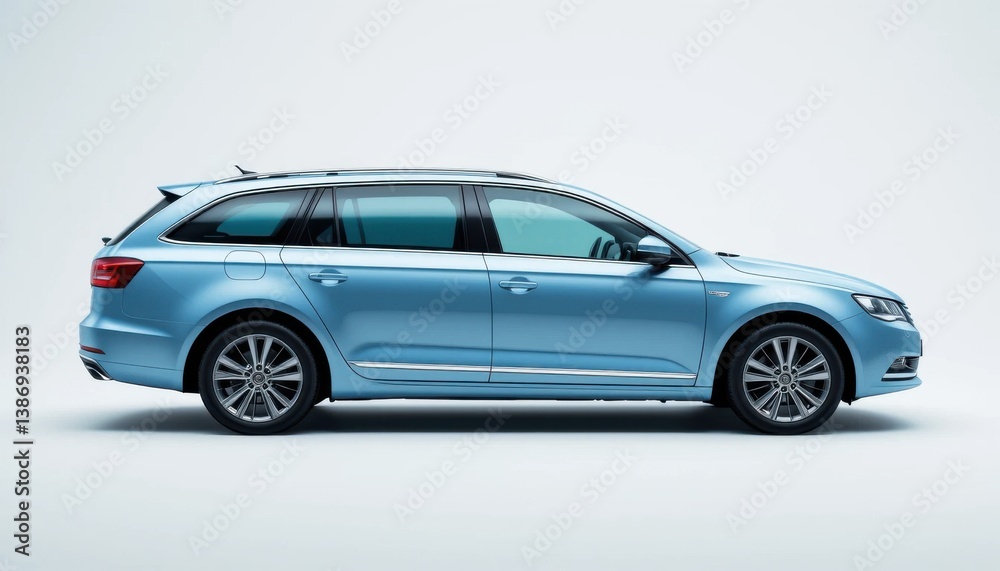 Blue Station Wagon Car on White Background Side View Studio Shot Blue Station Wagon Car on White Background Side View Studio Shot