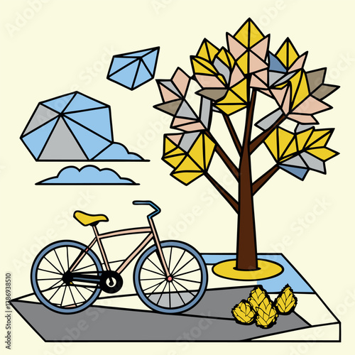 minimalist-autumn-scene--vibrant-yellow-paper-tree 