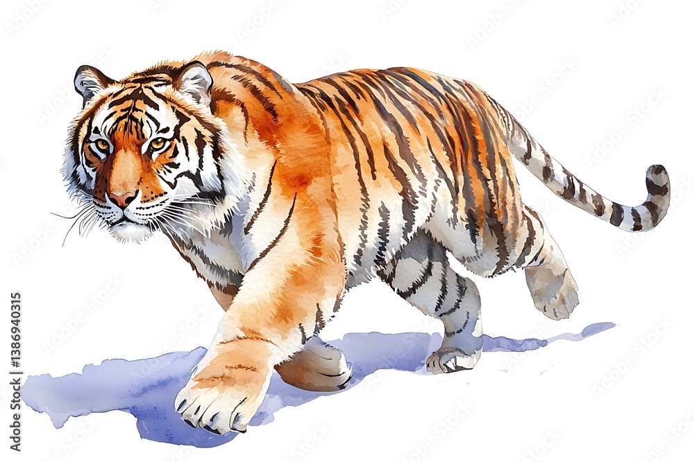 Obraz premium Majestic Tiger Walking Through Snowy Landscape in Vibrant Colors