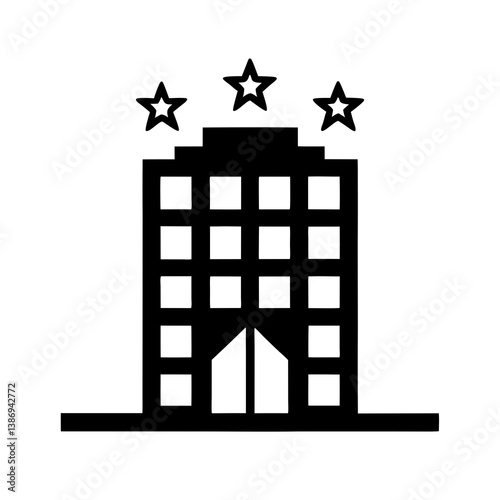 Three Star Hotel Icon Black Silhouette Simple And Modern Architecture Illustration