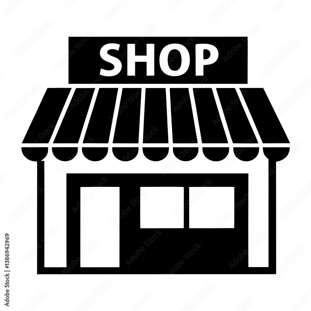 Black And White Shop Vector Illustration Isolated On White Background For Creative Projects Black And White Shop Vector Illustration Isolated On White Background For Creative Projects