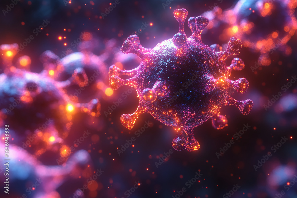 Neon Pathogens – Abstract Microscopic View of Glowing Viral Structures in a Futuristic Palette Neon Pathogens – Abstract Microscopic View of Glowing Viral Structures in a Futuristic Palette