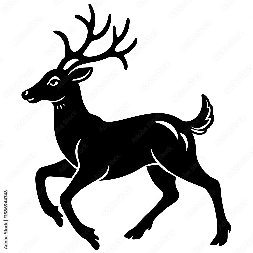 Fototapeta premium ReindeerRun Vector Illustration - Cute Cartoon Reindeer Clipart & Line Art for Printables
