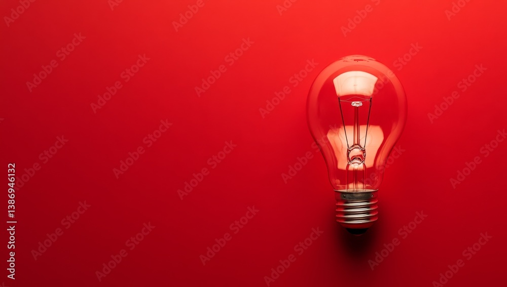Illuminated bulb on a vibrant red background Illuminated bulb on a vibrant red background