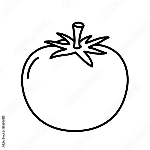 Simple Tomato Icon: A simple, minimalist outline of a fresh, ripe tomato, showcasing the iconic shape and details.