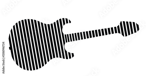 Stripped Black And White Silhouette Of Electric Guitar On White Background