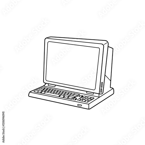 Sketch of a Rugged Laptop: A detailed line drawing portrays a sturdy and robust laptop. It is a versatile tool designed to withstand demanding environments.