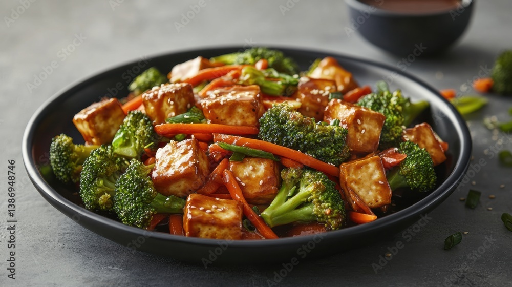 A fresh vegetable stir-fry with broccoli, carrots, and tofu. Featuring health and vitality A fresh vegetable stir-fry with broccoli, carrots, and tofu. Featuring health and vitality